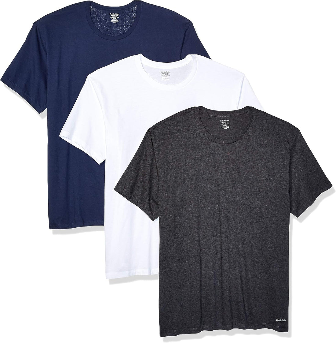 Calvin Klein Cotton Classics 3-Pack Crew Neck Undershirts - White/Charcoal Heather/Blue Shadow