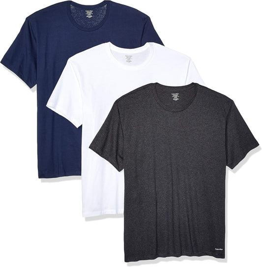 Calvin Klein Cotton Classics 3-Pack Crew Neck Undershirts - White/Charcoal Heather/Blue Shadow